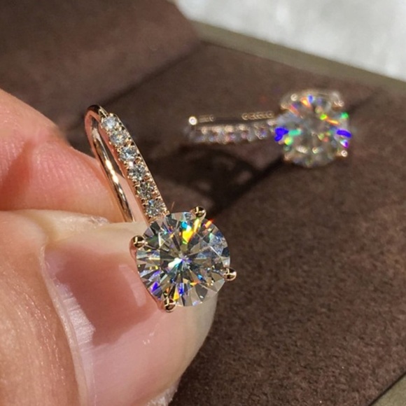 NEW 18K Rose Gold Diamond Drop Earrings - Picture 1 of 4